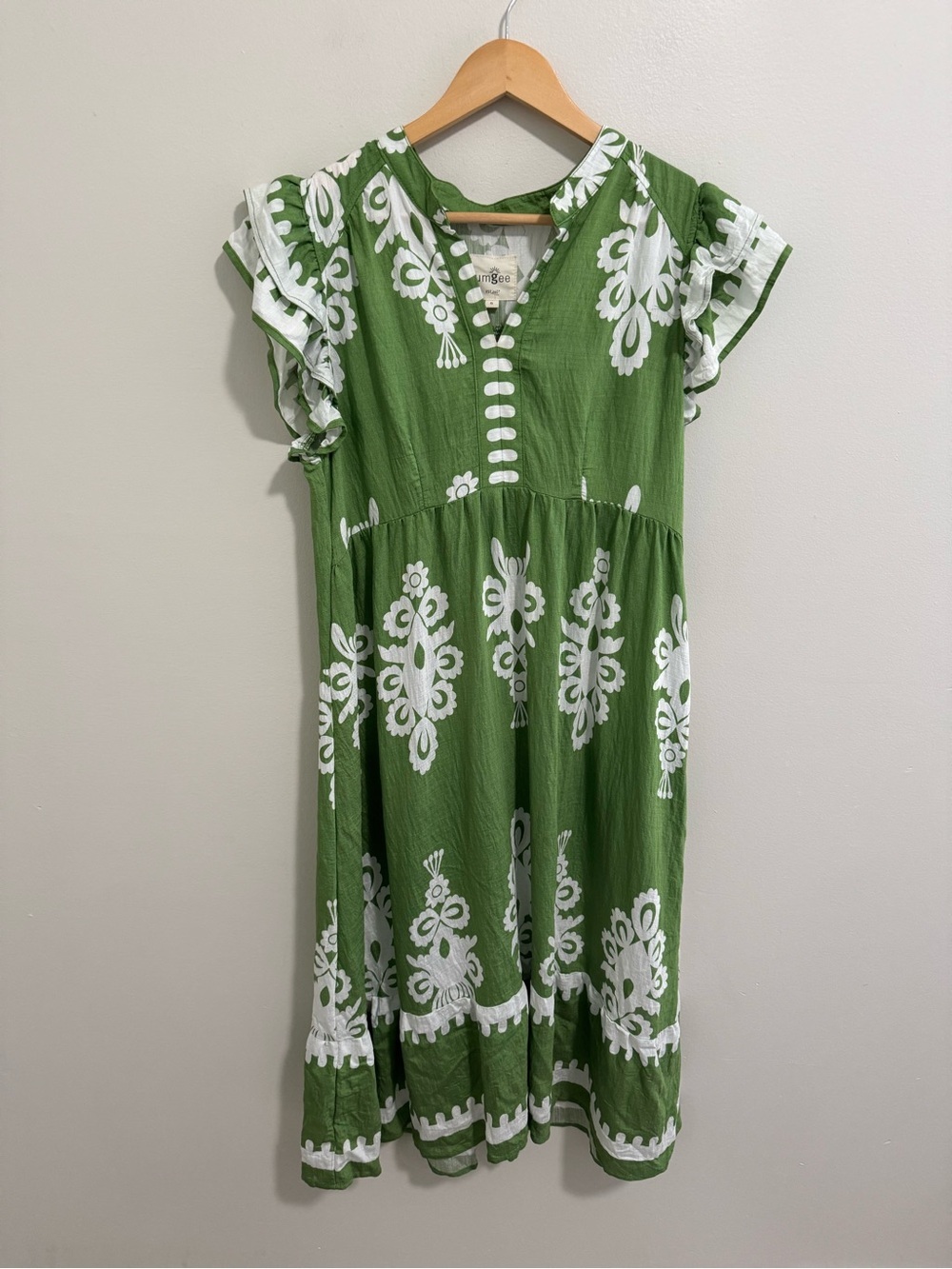 Umgee Green Floral Ruffle Sleeve Dress